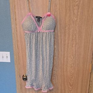 Rene Rofe Gray Chemise with Pink Lace Accents